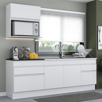 Cozinha Compacta Veneza em MDP 220cm Branco com Armário Aéreo e Balcões com Tampo Multimóveis