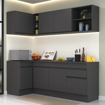 Armário de Cozinha Compacta de Canto Mp2093 7 Portas 1 Gaveta Mdf 90cm Preto