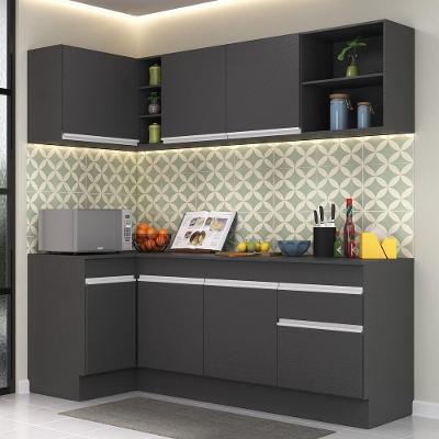 Armário de Cozinha Compacta de Canto Mp2093 7 Portas 1 Gaveta Mdf 90cm Preto Branco