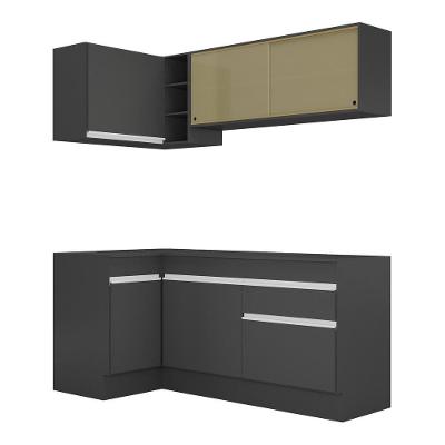 Armário de Cozinha Compacta de Canto Mp2091 6 Portas 1 Gaveta Mdf Preto Branco
