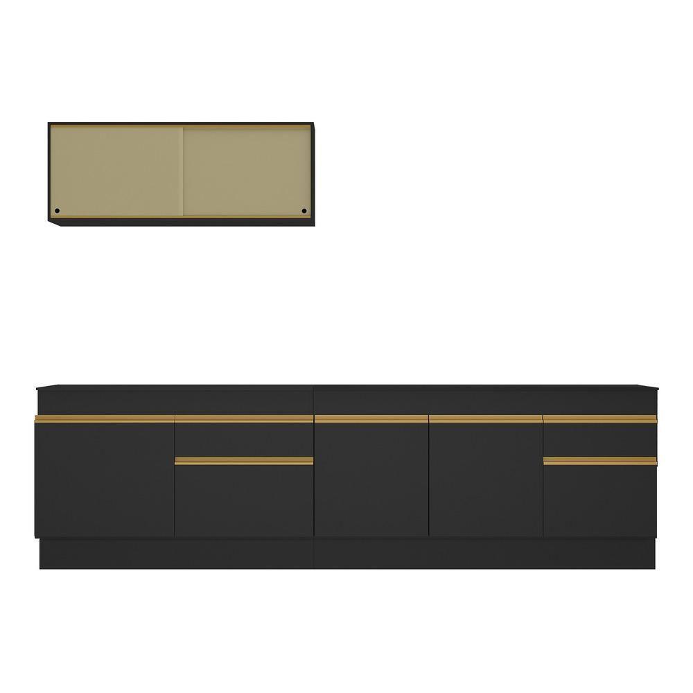 Armário De Cozinha Compacta 270cm Com Rodapé Veneza Multimóveis V2112 Preto/dourado Preto/dourado - 2