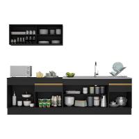 Armário De Cozinha Compacta 270cm Com Rodapé Veneza Multimóveis V2112 Preto/dourado Preto/dourado - 3