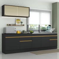 Armário De Cozinha Compacta 270cm Com Rodapé Veneza Multimóveis V2112 Preto/dourado Preto/dourado - 6