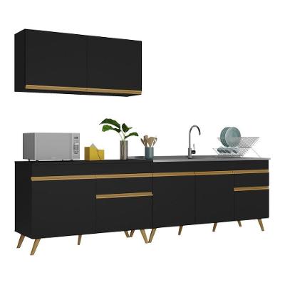 Armário de Cozinha Compacta Veneza V2076 7 Portas 2 Gavetas MDP 270cm Preto