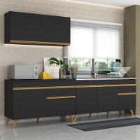 Armário De Cozinha Compacta 270cm Veneza Multimóveis V2076 Preto/dourado Preto/dourado - 6