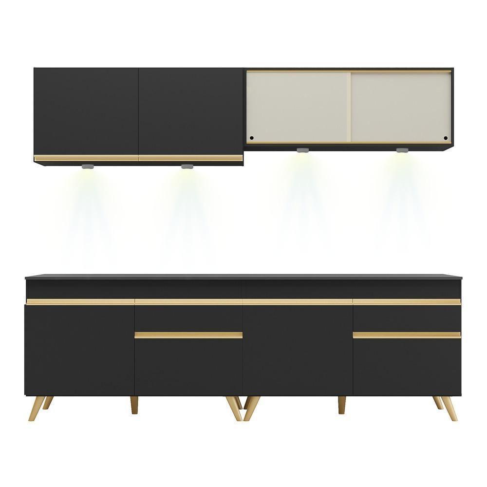 Armário De Cozinha Compacta 240cm Com Led Preto/dourado - 2