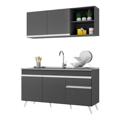 Armário de Cozinha Compacta Veneza V2079 5 Portas 1 Gaveta MDP 150cm Preto Branco