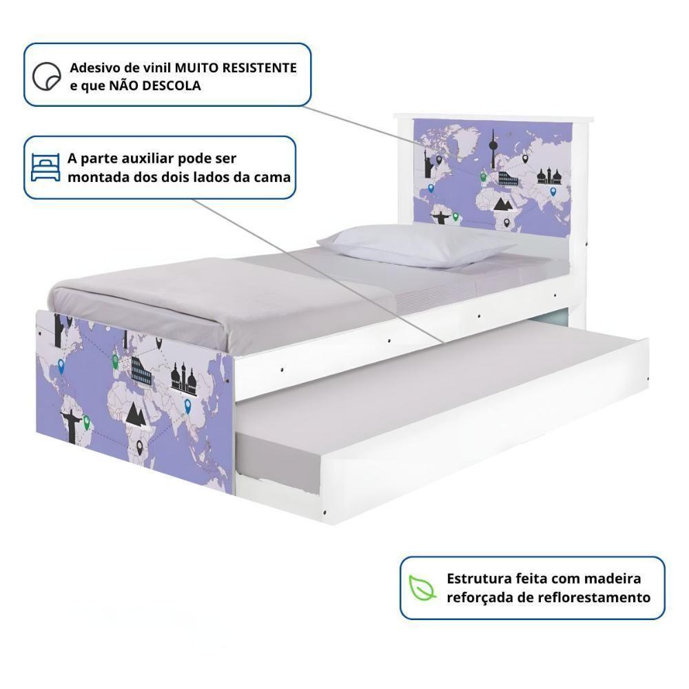 Bicama Solteiro Hop Com Cabeceira Mapa Viagens - 3