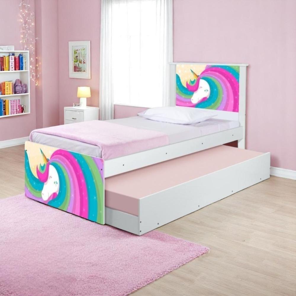 Bicama Solteiro Hop Com Cabeceira Unicórnio Arco íris - 1