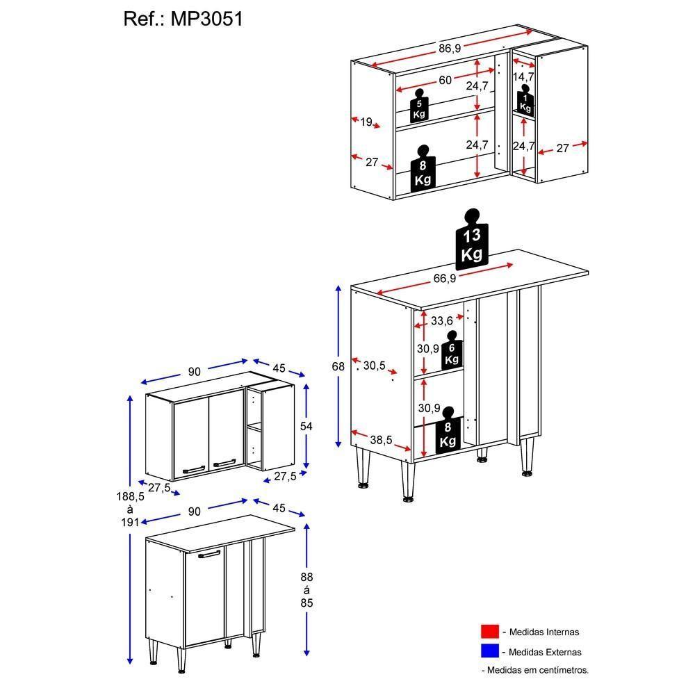 Armário de Cozinha com Nicho e Balcão de Canto Xangai - 8