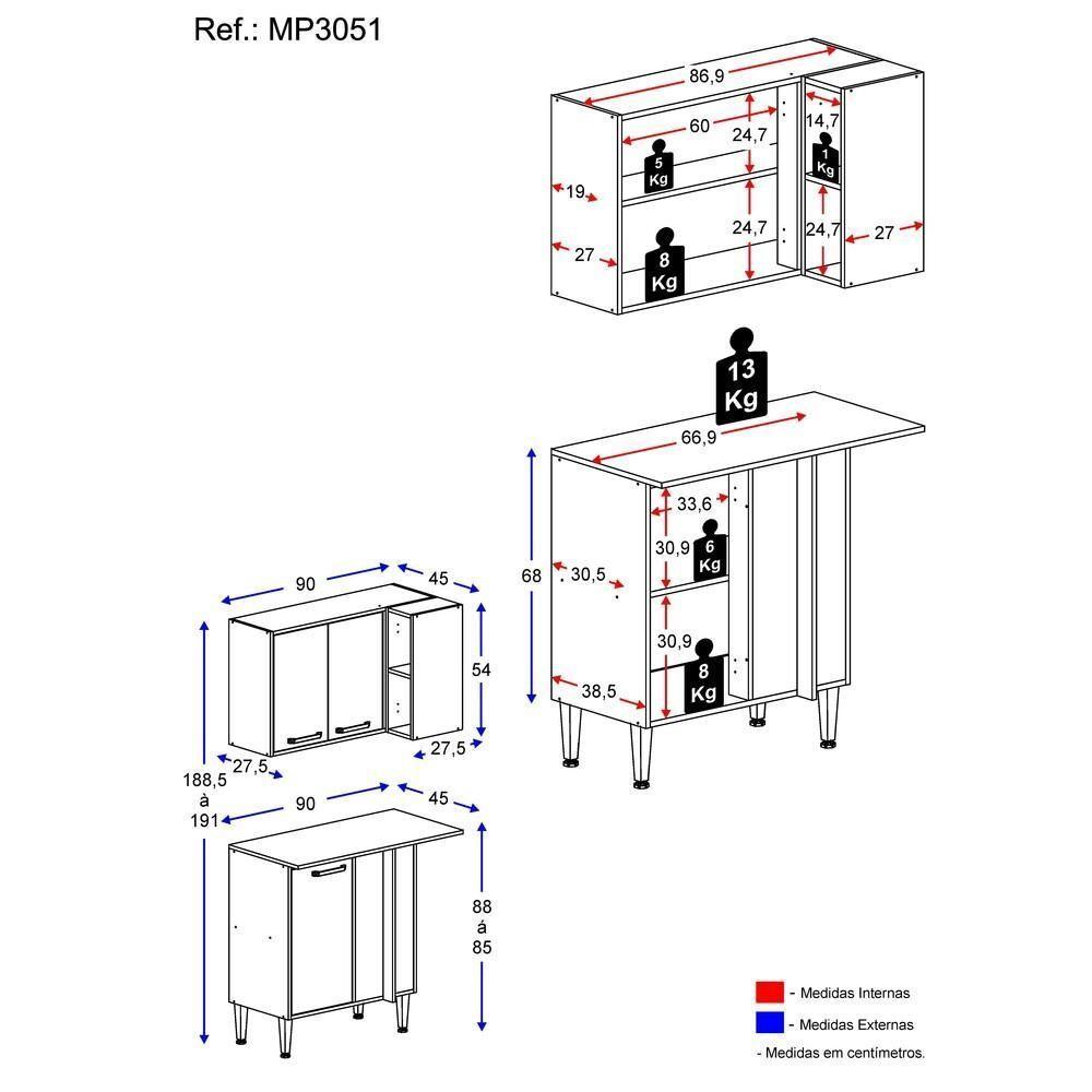 Armário de Cozinha com Nicho e Balcão de Canto Xangai - 9