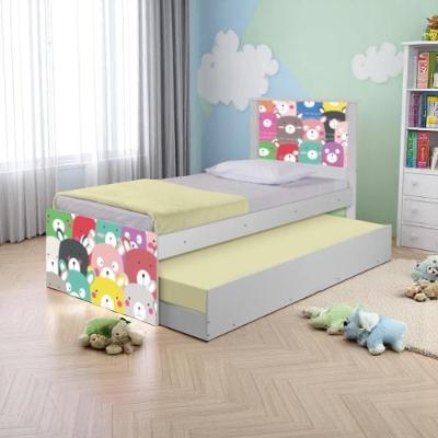 Bicama Solteiro Hop Com Cabeceira Ursinhos Coloridos