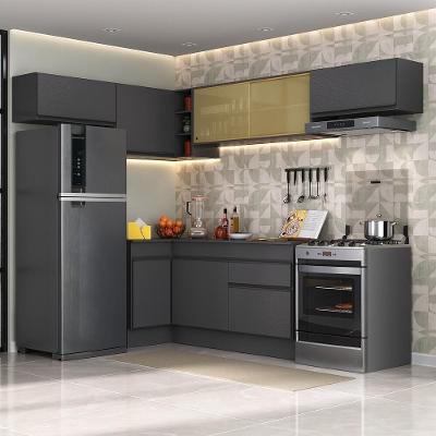 Armário de Cozinha Completa de Canto Mp2095 8 Portas 1 Gaveta MDP 160cm Preto
