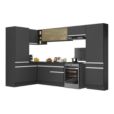 Armário de Cozinha Completa de Canto V2090 11 Portas 1 Gaveta MDF 152cm Preto Branco