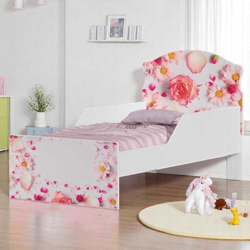 Cama Infantil Tick Rosas Com Colchão - 1