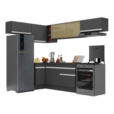 Armário de Cozinha Completa de Canto V2095 8 Portas 1 Gaveta MDF Preto Branco