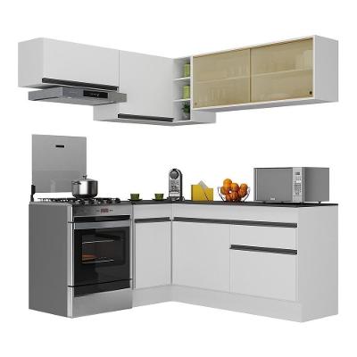 Armário de Cozinha Completa de Canto V2094 7 Portas 1 Gaveta MDF 172cm Branco-preto