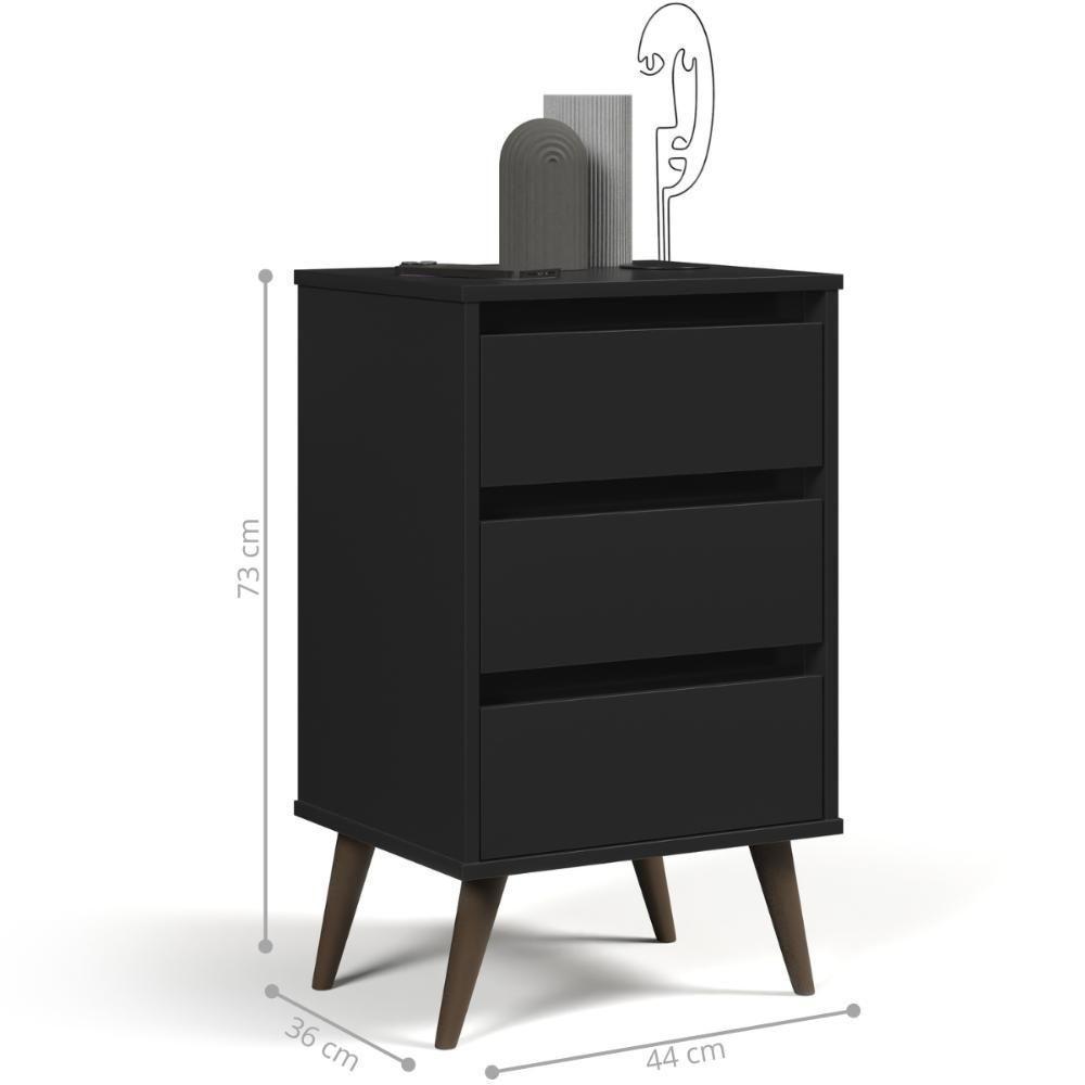 Mesa De Cabeceira Mundo Retrô Preto - 2