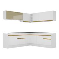 Armário De Cozinha Completa De Canto Com Rodapé Veneza Multimóveis V2096 Branco/dourado Branco/dourado - 2