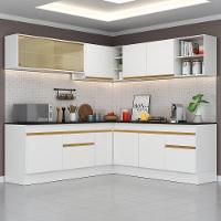 Armário De Cozinha Completa De Canto Com Rodapé Veneza Multimóveis V2096 Branco/dourado Branco/dourado - 6