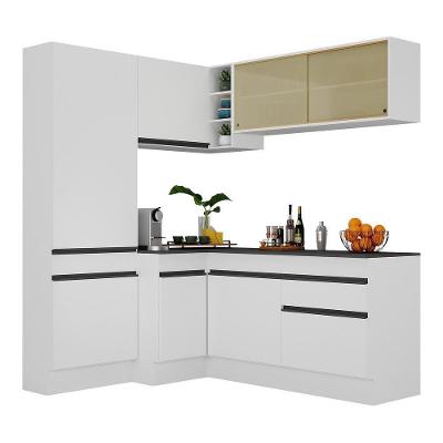 Armário de Cozinha Completa de Canto V2089 8 Portas 1 Gaveta MDF 172cm Branco-preto