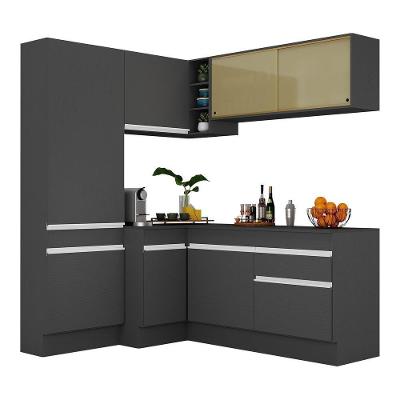 Armário de Cozinha Completa de Canto V2089 8 Portas 1 Gaveta MDF 172cm Preto Branco