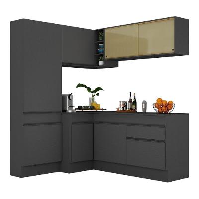 Armário de Cozinha Completa de Canto V2089 8 Portas 1 Gaveta MDP 152cm Preto