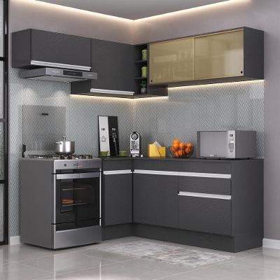 Armário de Cozinha Completa de Canto Mp2094 7 Portas 1 Gaveta Mdf Preto Branco