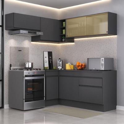 Armário de Cozinha Completa de Canto MP2094 7 Portas 1 Gaveta MDF 160cm Preto