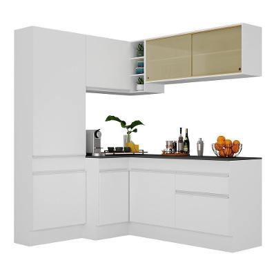 Armário De Cozinha Completa De Canto Com Rodapé Veneza Multimóveis V2089 Branco Branco
