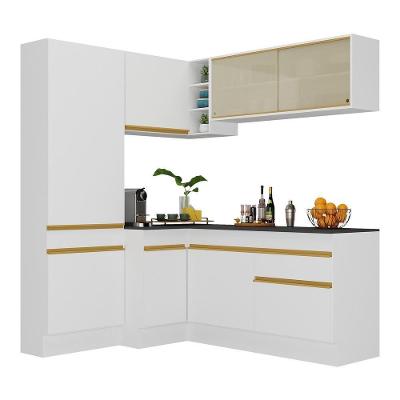 Armário de Cozinha Completa de Canto V2089 8 Portas 1 Gaveta MDF 172cm Branco-dourado