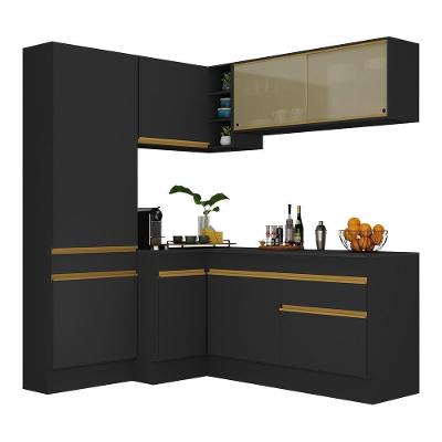 Armário de Cozinha Completa de Canto V2089 8 Portas 1 Gaveta MDP 172cm Preto