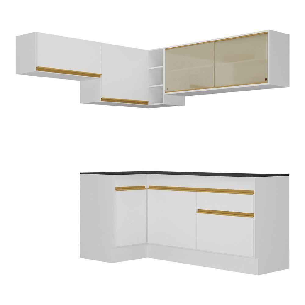 Armário De Cozinha Completa De Canto Com Rodapé Veneza Multimóveis V2094 Branco/dourado Branco/dourado - 2