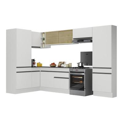Armário de Cozinha Completa de Canto V2090 11 Portas 1 Gaveta MDP Branco-preto