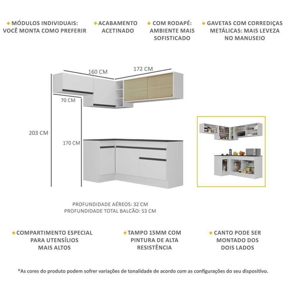 Armário De Cozinha Completa De Canto Mp2094.964 Branco/preto - 5