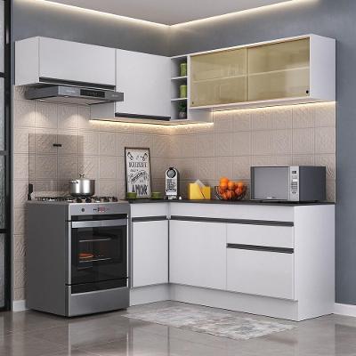 Armário de Cozinha Completa de Canto Mp2094 7 Portas 1 Gaveta MDP 160cm Branco Preto