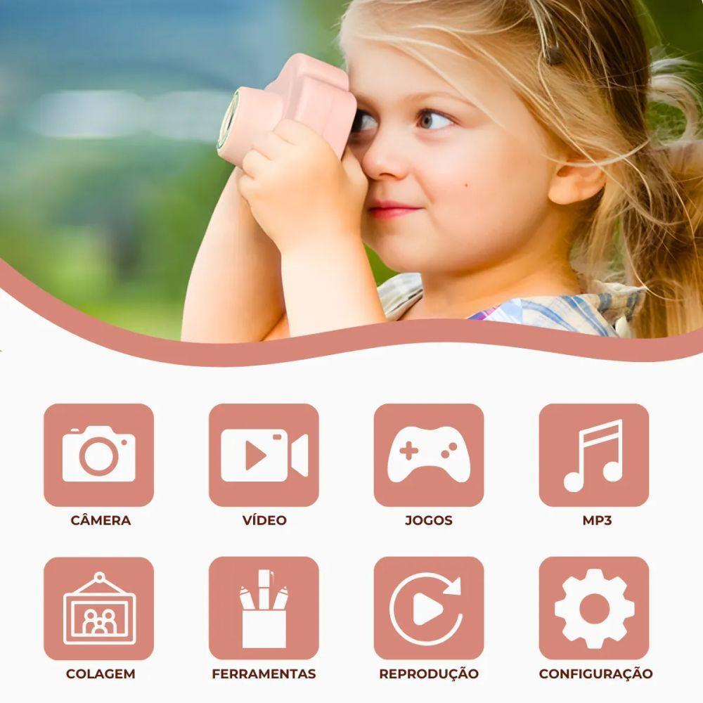 Câmera Digital Infantil Com Capa Anti-queda – Diversão E Criatividade Para Os Pequenos - Rosa - 7