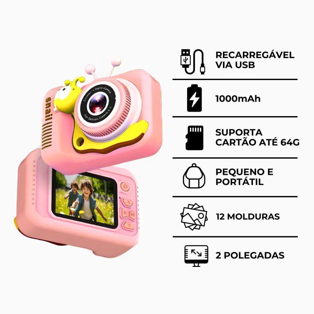 Câmera Digital Infantil Com Capa Anti-queda – Diversão E Criatividade Para Os Pequenos - Rosa - 9
