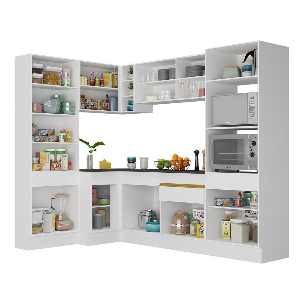 Armário De Cozinha Completa De Canto Com Rodapé Veneza Multimóveis V2085 Branco/dourado Branco/dourado - 3