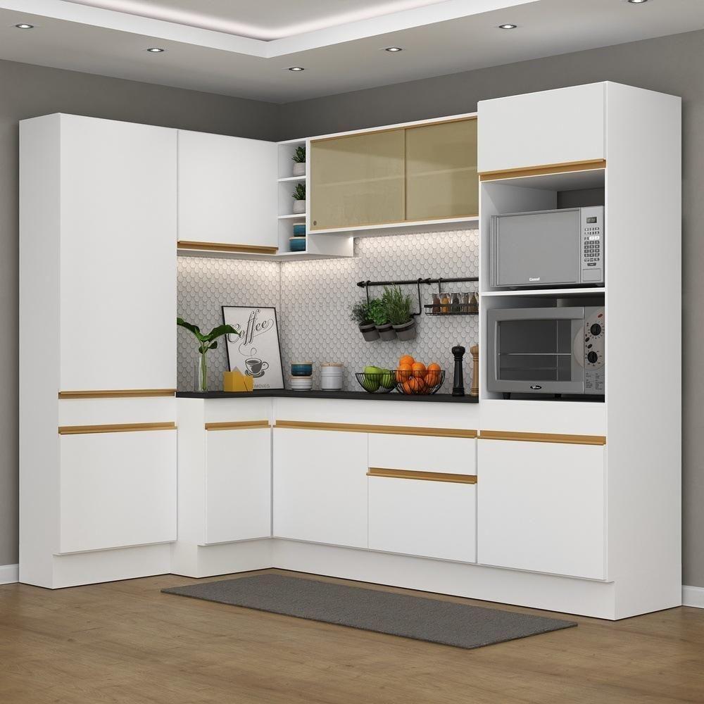 Armário De Cozinha Completa De Canto Com Rodapé Veneza Multimóveis V2085 Branco/dourado Branco/dourado - 6