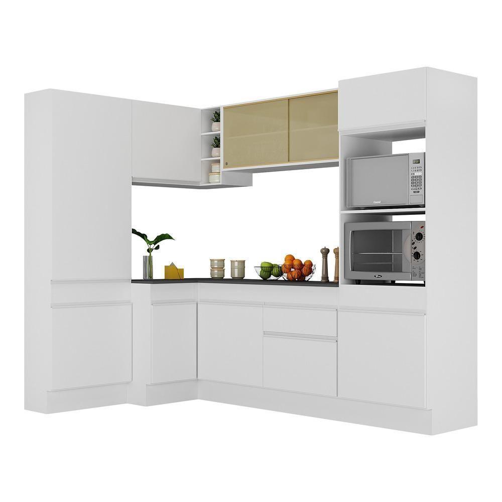 Armário De Cozinha Completa De Canto Com Rodapé Veneza Multimóveis V2085 Branco Branco - 1