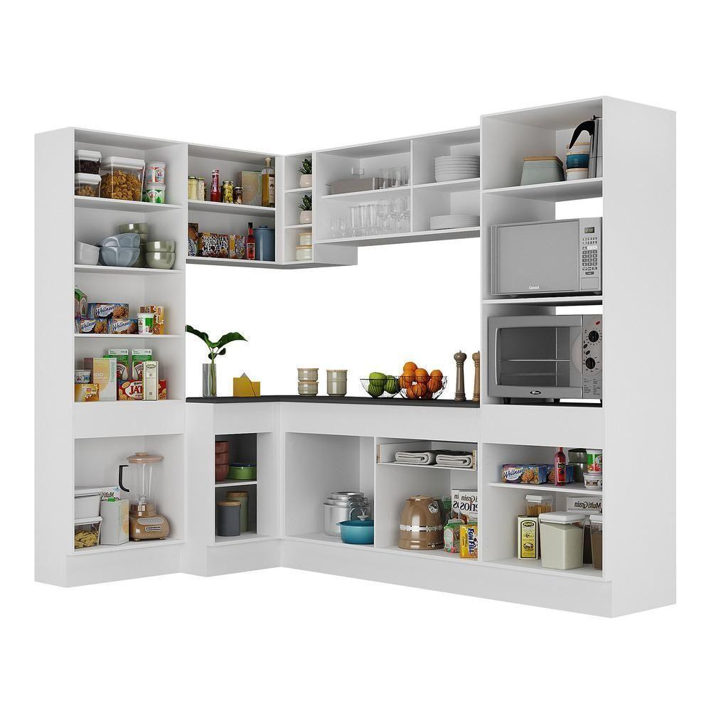 Armário De Cozinha Completa De Canto Com Rodapé Veneza Multimóveis V2085 Branco Branco - 3