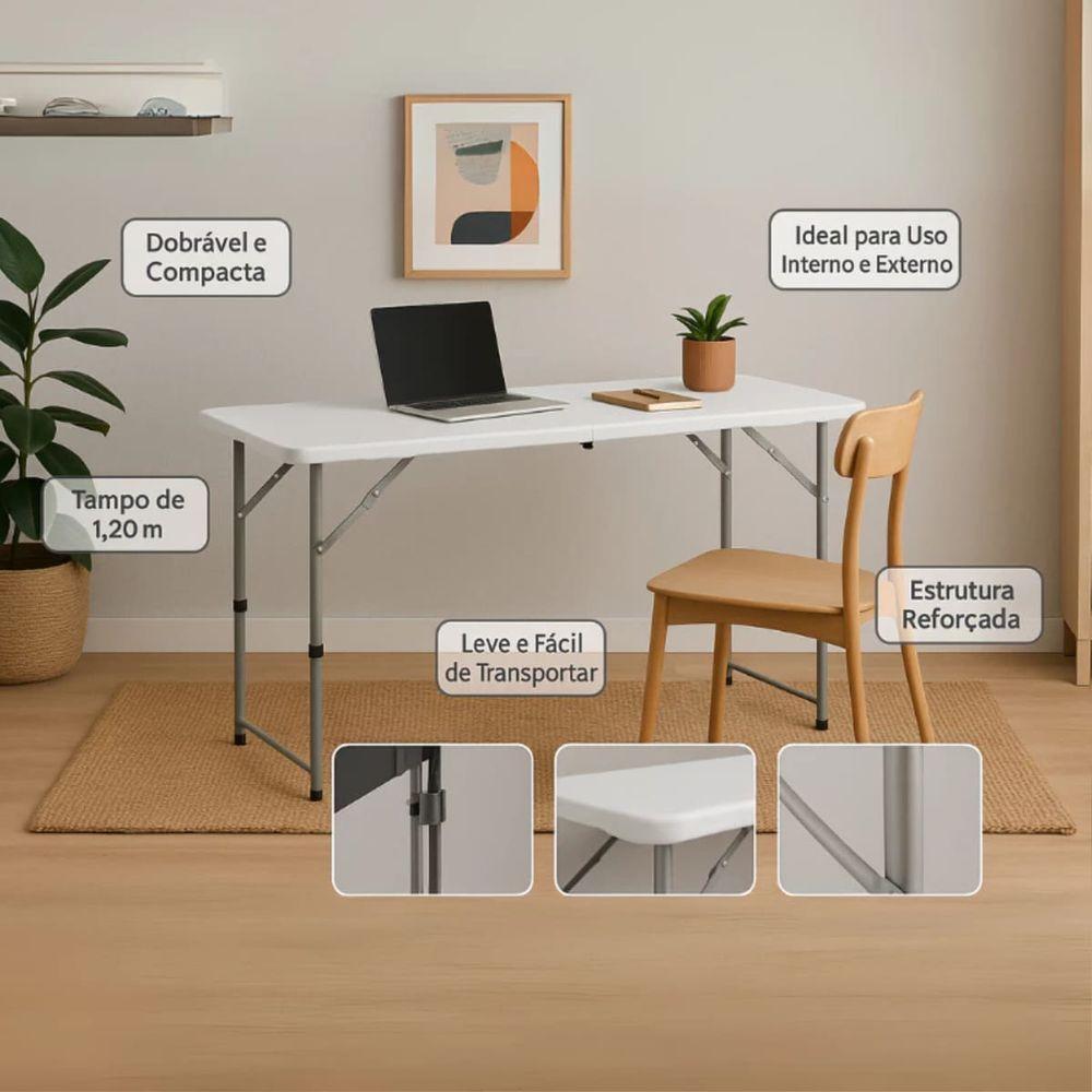 Mesa Robust Dobrável Multiuso 1,20m - Preta - 3