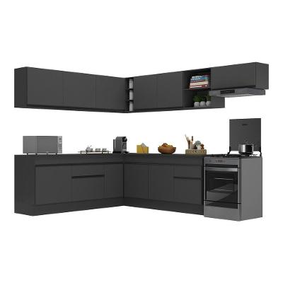 Armário de Cozinha Completa de Canto V2103 12 Portas 2 Gavetas MDP Preto