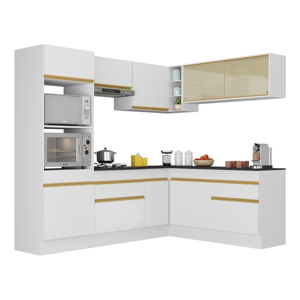 Armário De Cozinha Completa De Canto Com Rodapé Veneza Multimóveis V2099 Branco/dourado Branco/dourado - 1