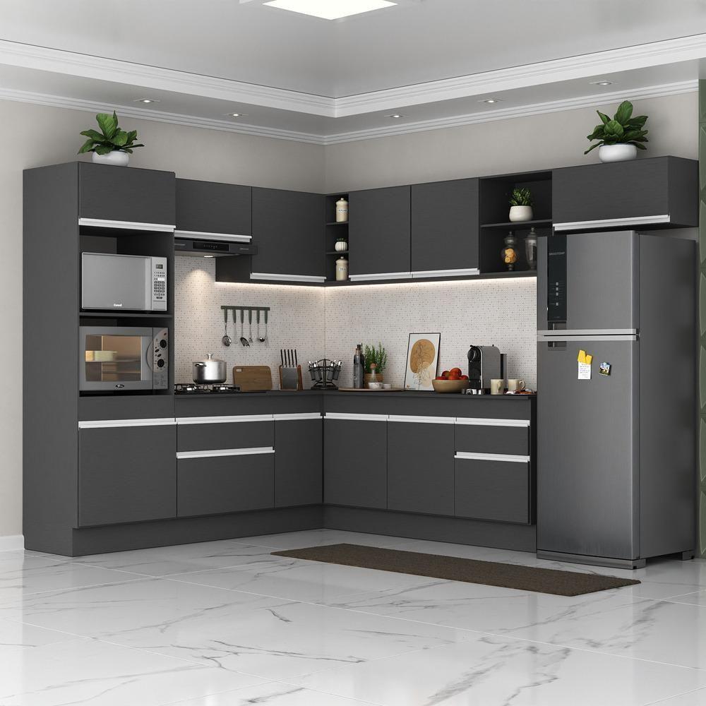 Armário De Cozinha Completa De Canto Preto/branco - 1