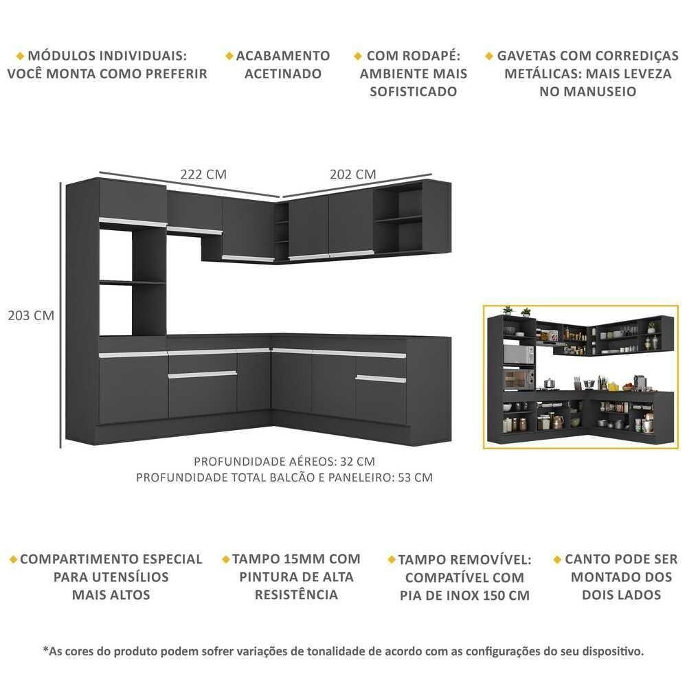 Armário De Cozinha Completa De Canto Preto/branco - 5