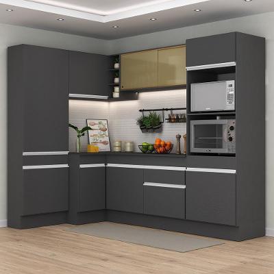 Armário de Cozinha Completa de Canto Mp2085 10 Portas 1 Gaveta Mdf Preto e Branco