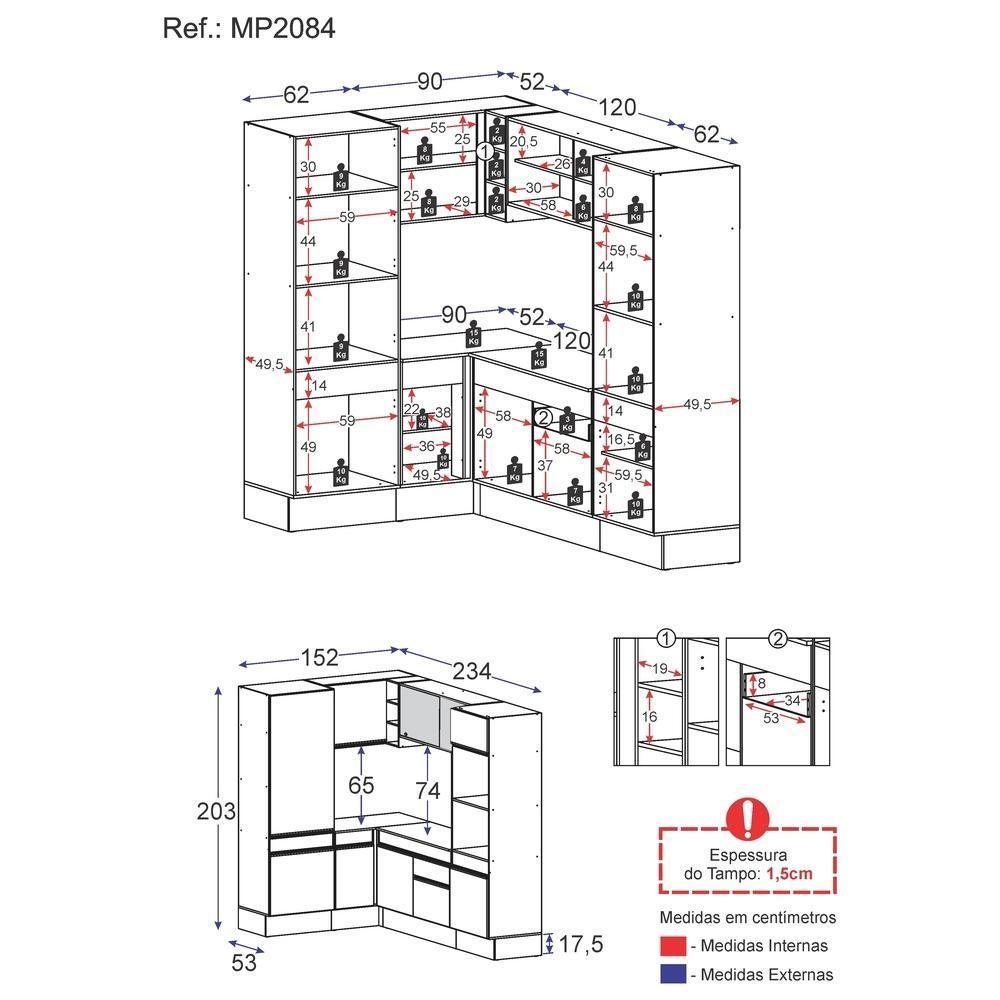 Armário De Cozinha Completa De Canto Preto/branco - 4