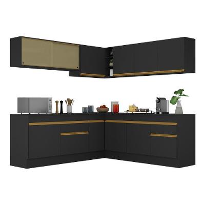 Armário de Cozinha Completa de Canto V2096 11 Portas 2 Gavetas MDF 210cm Preto